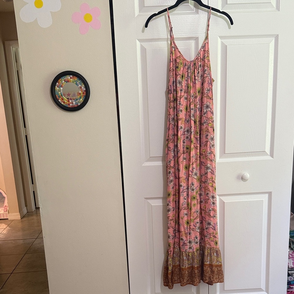 Kori Pink Floral Dress with Brown Accents